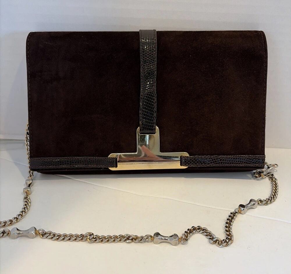 Eugenie Buchner Made in Italy Vintage brown suede Clutch /shoulder Purse